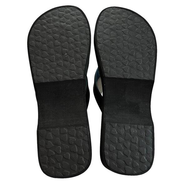 Brighton Love Platform Sandals Flip Flops 9 Black Blue Abstract Silver Heart - Picture 11 of 13